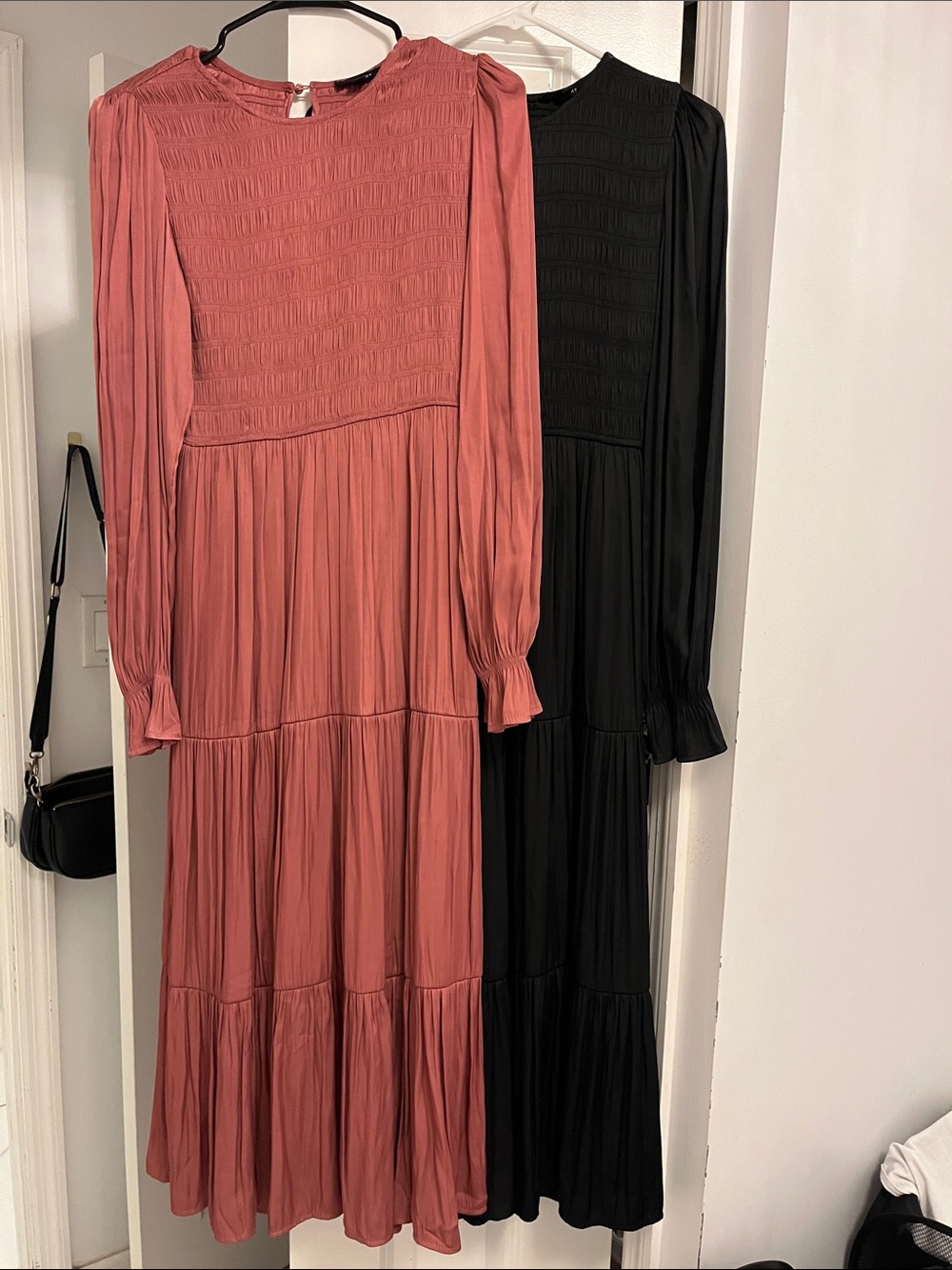 Smocked Bodice Long Sleeve Tiered Maxi Dress includes both dresses